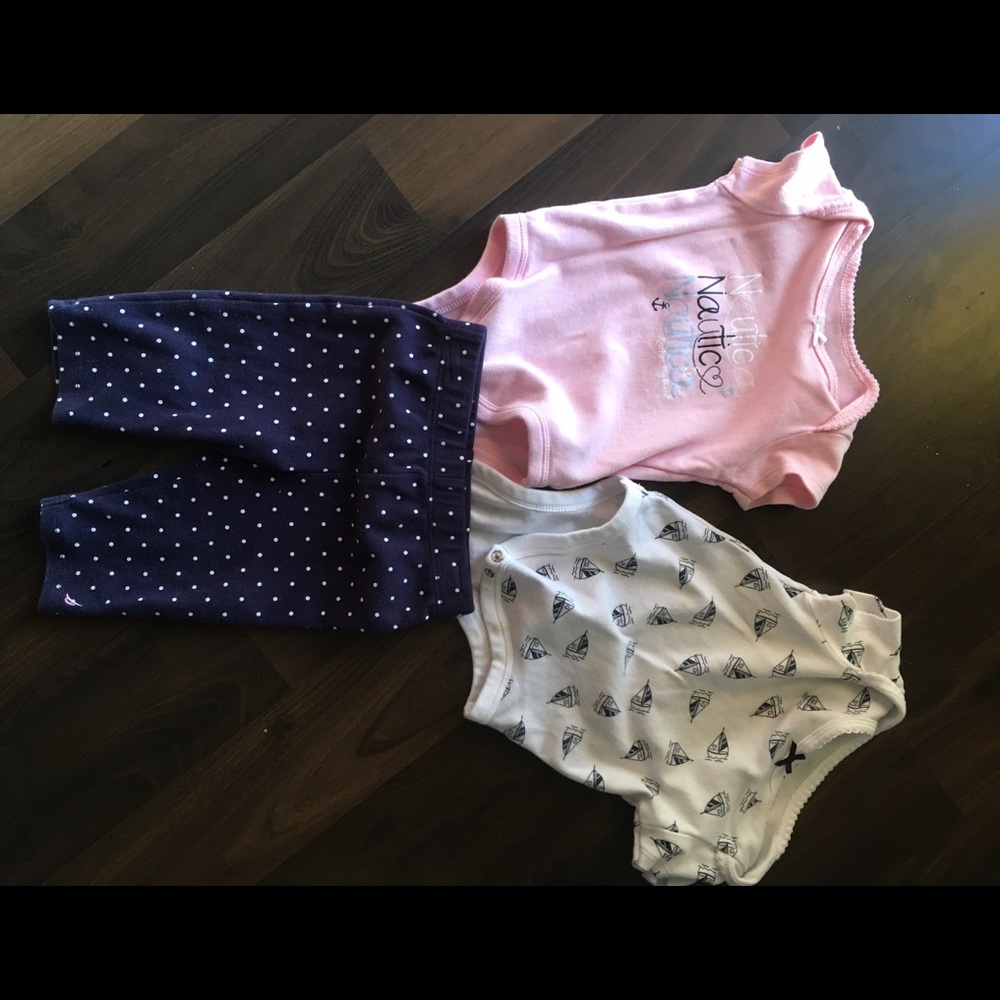 Baby girl Nautica set 2 onsies and 1 pant